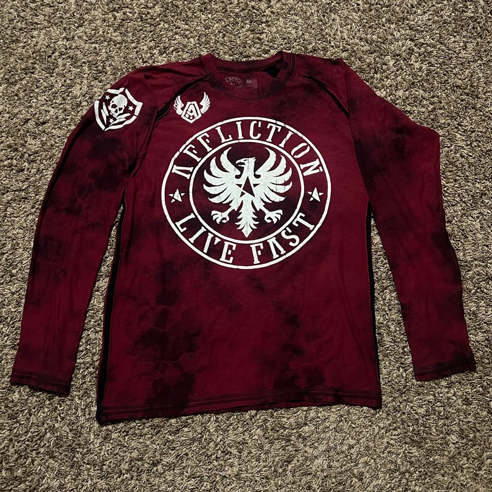 Vintage Affliction Live Fast long-sleeve t-shirt in a red tie-dye